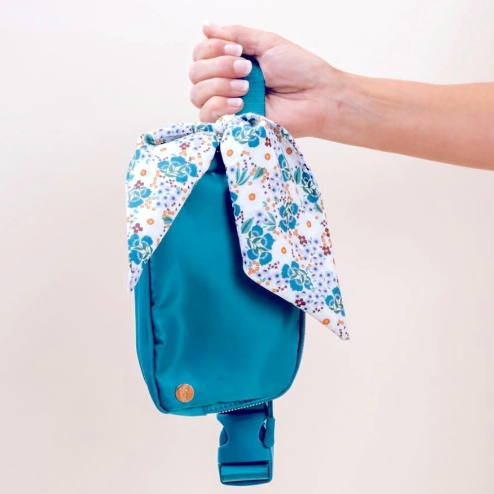Belt bag with matching flowered detachable  scarf